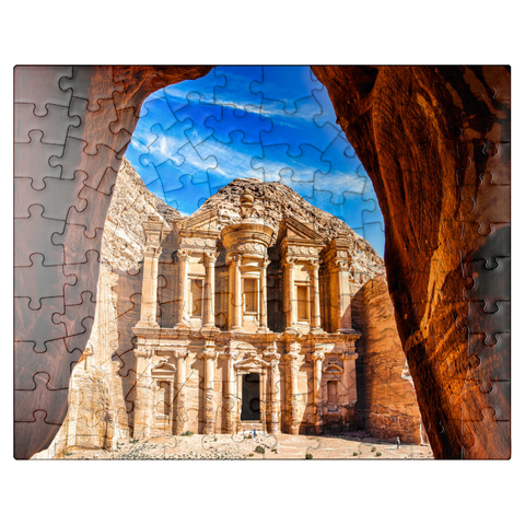 puzzleplate Breathtaking view from a cave of Ad Deir Monastery in the ancient city of Petra, Jordan. 100 Jigsaw Puzzle