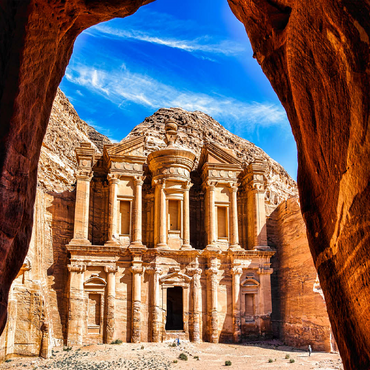Breathtaking view from a cave of Ad Deir Monastery in the ancient city of Petra, Jordan. 100 Jigsaw Puzzle 3D Modell