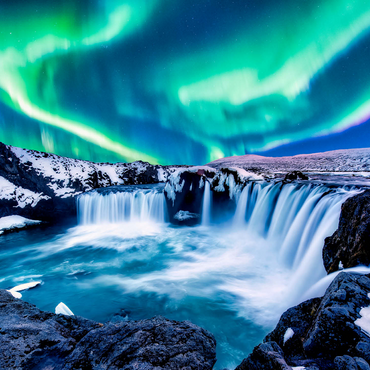 Northern lights over Godafoss waterfall in Iceland 1000 Jigsaw Puzzle 3D Modell