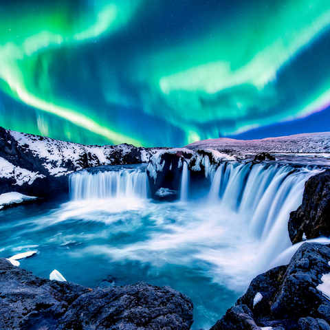 Northern lights over Godafoss waterfall in Iceland 1000 Jigsaw Puzzle 3D Modell