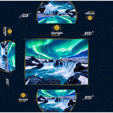 Northern lights over Godafoss waterfall in Iceland 1000 Jigsaw Puzzle box 3D Modell