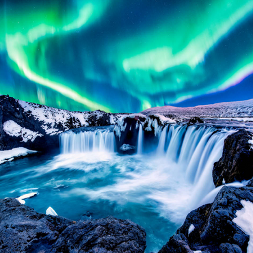 Northern lights over Godafoss waterfall in Iceland 100 Jigsaw Puzzle 3D Modell