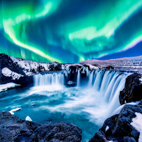 Northern lights over Godafoss waterfall in Iceland 100 Jigsaw Puzzle 3D Modell