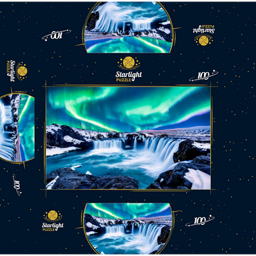 Northern lights over Godafoss waterfall in Iceland 100 Jigsaw Puzzle box 3D Modell