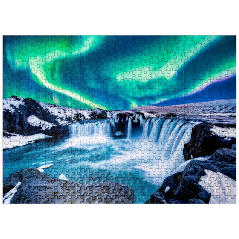 puzzleplate Northern lights over Godafoss waterfall in Iceland 500 Jigsaw Puzzle