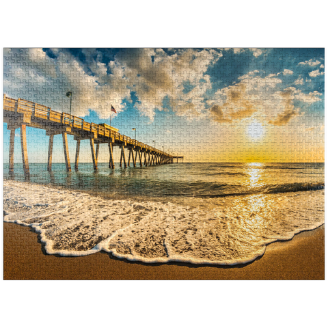 puzzleplate Late afternoon sun over Gulf of Mexico, Venice Fishing Pier, Florida 1000 Jigsaw Puzzle