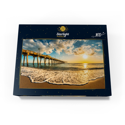 Late afternoon sun over Gulf of Mexico, Venice Fishing Pier, Florida 100 Jigsaw Puzzle box view1