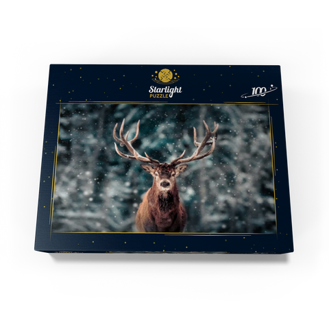 Noble deer in winter snow forest 100 Jigsaw Puzzle box view1