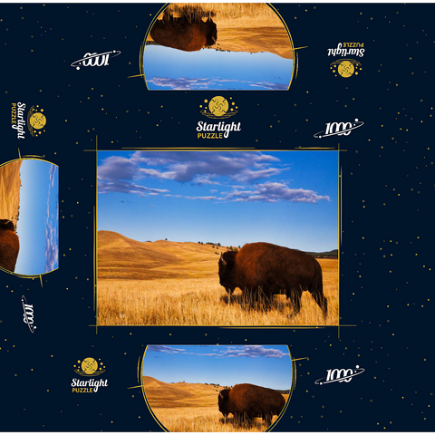 Bison / buffalo running in the rolling hills of the prairie 1000 Jigsaw Puzzle box 3D Modell