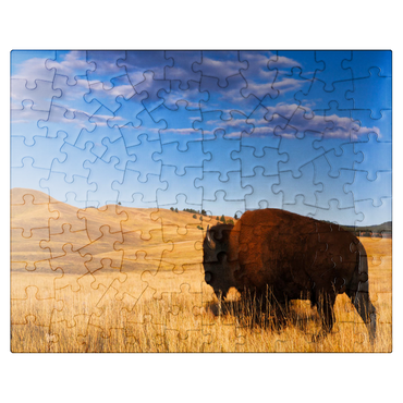puzzleplate Bison / buffalo running in the rolling hills of the prairie 100 Jigsaw Puzzle
