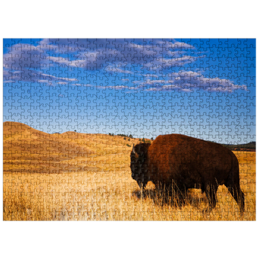 puzzleplate Bison / buffalo running in the rolling hills of the prairie 500 Jigsaw Puzzle