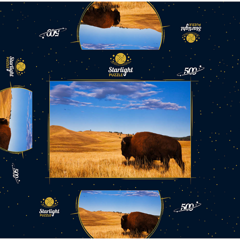 Bison / buffalo running in the rolling hills of the prairie 500 Jigsaw Puzzle box 3D Modell