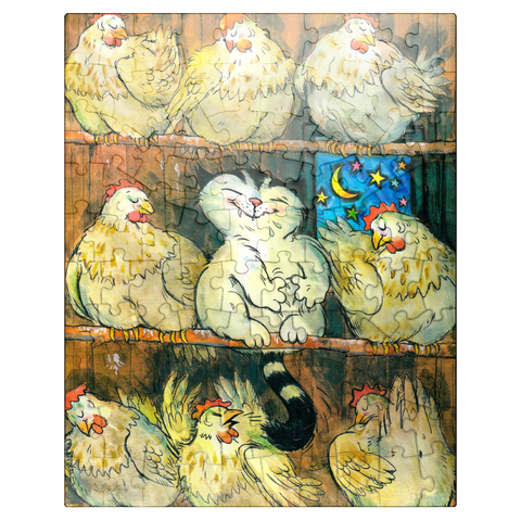 puzzleplate Jacob the cat - I'm going to sleep with the chickens! 100 Jigsaw Puzzle