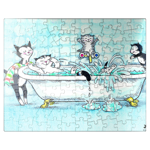 puzzleplate Jacob the cat - bathing is fun! 100 Jigsaw Puzzle