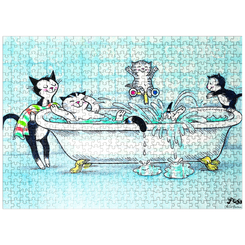 puzzleplate Jacob the cat - bathing is fun! 500 Jigsaw Puzzle