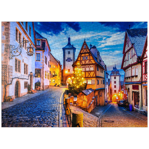 puzzleplate Rothenburg ob der Tauber by night, Romantic Road in Bavaria, Germany 1000 Jigsaw Puzzle
