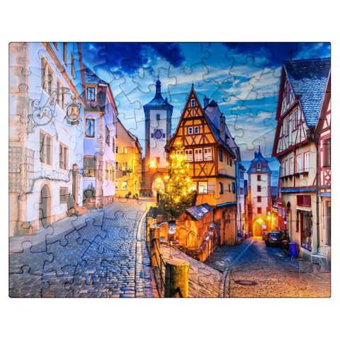 puzzleplate Rothenburg ob der Tauber by night, Romantic Road in Bavaria, Germany 100 Jigsaw Puzzle