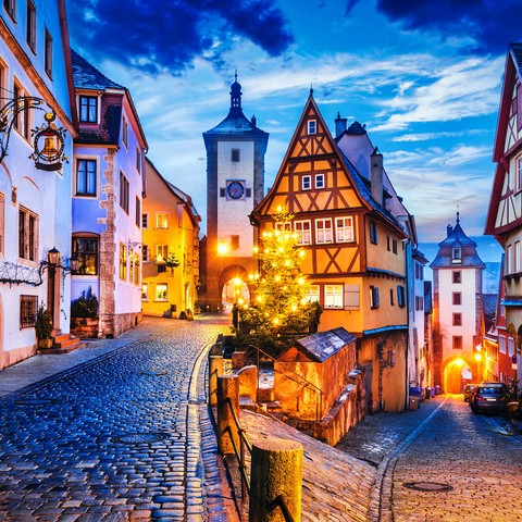 Rothenburg ob der Tauber by night, Romantic Road in Bavaria, Germany 500 Jigsaw Puzzle 3D Modell