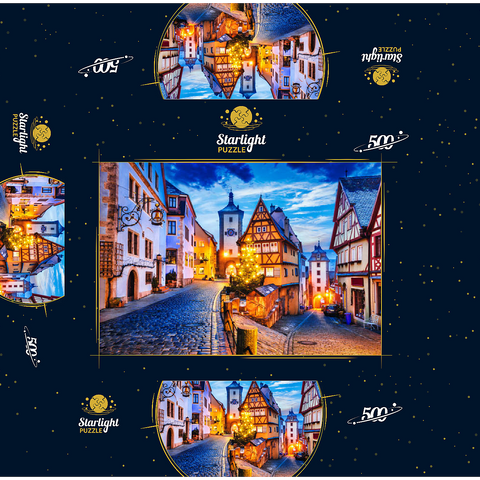 Rothenburg ob der Tauber by night, Romantic Road in Bavaria, Germany 500 Jigsaw Puzzle box 3D Modell
