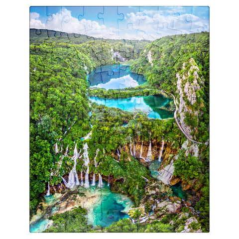 puzzleplate Plitvice, Croatia - panoramic view of the beautiful waterfalls of the Plitvice Lakes 100 Jigsaw Puzzle