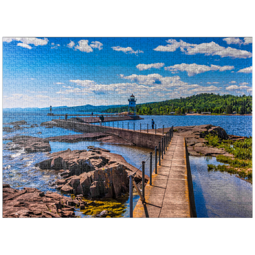 puzzleplate Grand Marais Light against the backdrop of the Sawtooth Mountains on Lake Superior 1000 Jigsaw Puzzle