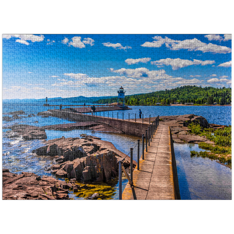 puzzleplate Grand Marais Light against the backdrop of the Sawtooth Mountains on Lake Superior 1000 Jigsaw Puzzle