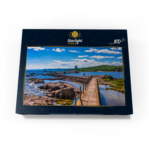 Grand Marais Light against the backdrop of the Sawtooth Mountains on Lake Superior 100 Jigsaw Puzzle box view1