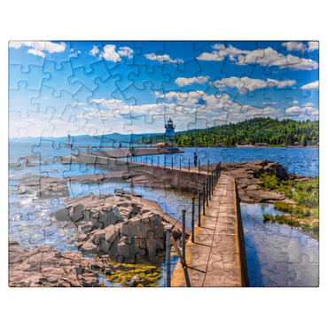 puzzleplate Grand Marais Light against the backdrop of the Sawtooth Mountains on Lake Superior 100 Jigsaw Puzzle