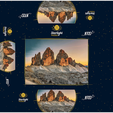 The Three Peaks at sunset, Dobbiaco, Trentino - South Tyrol, Italy 1000 Jigsaw Puzzle box 3D Modell