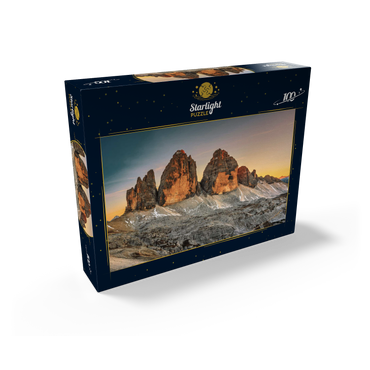 The Three Peaks at sunset, Dobbiaco, Trentino - South Tyrol, Italy 100 Jigsaw Puzzle box view1
