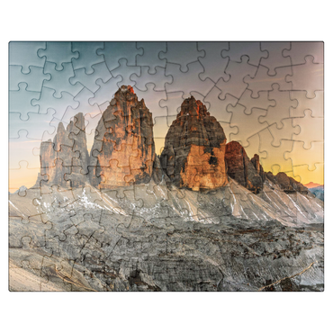 puzzleplate The Three Peaks at sunset, Dobbiaco, Trentino - South Tyrol, Italy 100 Jigsaw Puzzle
