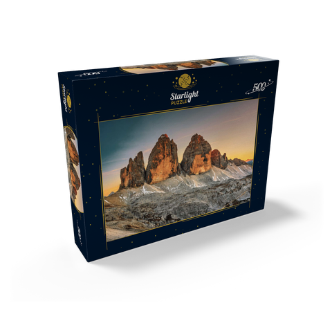 The Three Peaks at sunset, Dobbiaco, Trentino - South Tyrol, Italy 500 Jigsaw Puzzle box view1