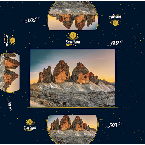 The Three Peaks at sunset, Dobbiaco, Trentino - South Tyrol, Italy 500 Jigsaw Puzzle box 3D Modell
