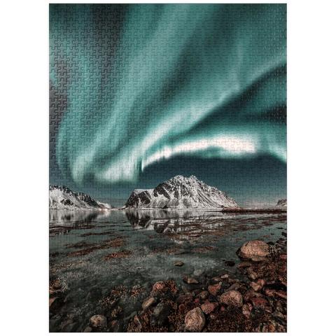 puzzleplate Northern lights, Aurora borealis over amazing landscape in Lofoten, Norway 1000 Jigsaw Puzzle