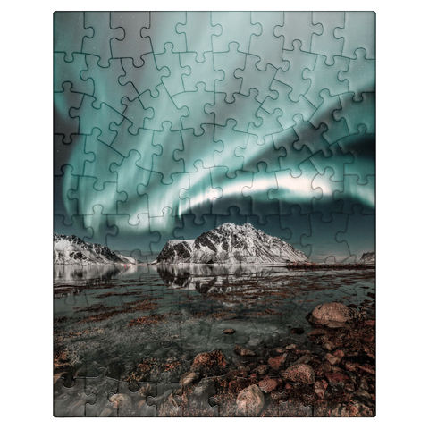 puzzleplate Northern lights, Aurora borealis over amazing landscape in Lofoten, Norway 100 Jigsaw Puzzle