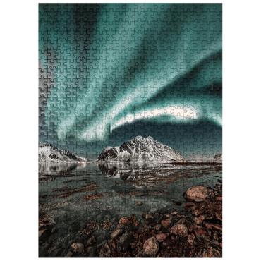 puzzleplate Northern lights, Aurora borealis over amazing landscape in Lofoten, Norway 500 Jigsaw Puzzle
