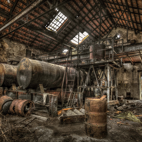 Lost Places - Rusted cisterns and barrels in an abandoned factory 500 Jigsaw Puzzle 3D Modell