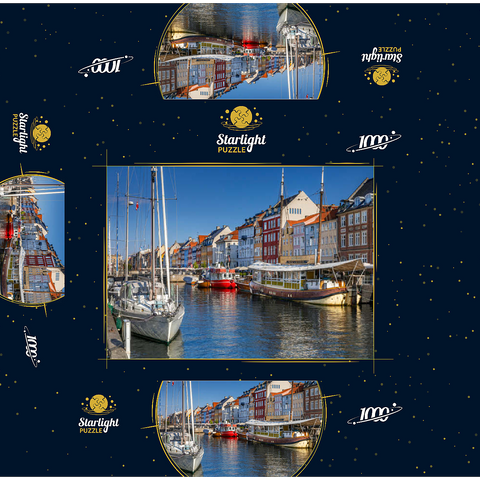 Boats at the branch canal Nyhavn in the district Frederiksstaden 1000 Jigsaw Puzzle box 3D Modell