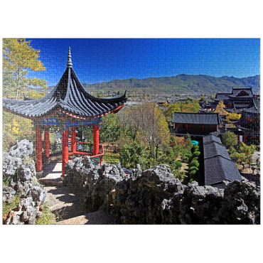 puzzleplate Viewing pavilion over the residence of the Naxi rulers Mu in the old town of Dayan in Lijiang, Yunnan Province, China. 1000 Jigsaw Puzzle