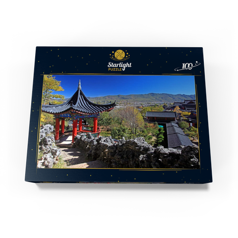 Viewing pavilion over the residence of the Naxi rulers Mu in the old town of Dayan in Lijiang, Yunnan Province, China. 100 Jigsaw Puzzle box view1