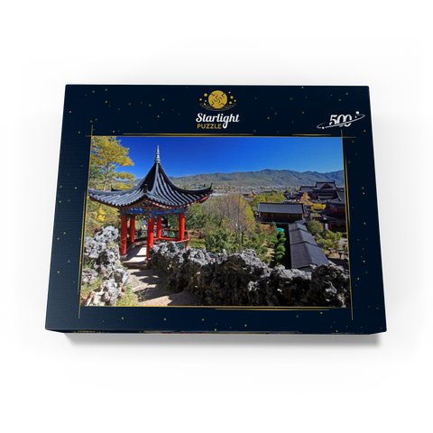 Viewing pavilion over the residence of the Naxi rulers Mu in the old town of Dayan in Lijiang, Yunnan Province, China. 500 Jigsaw Puzzle box view1