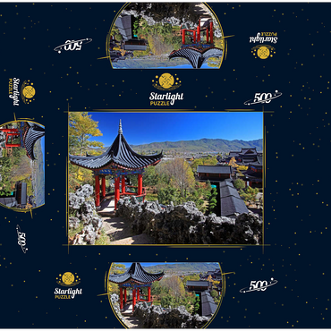 Viewing pavilion over the residence of the Naxi rulers Mu in the old town of Dayan in Lijiang, Yunnan Province, China. 500 Jigsaw Puzzle box 3D Modell