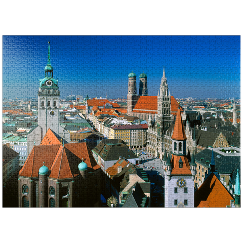 puzzleplate View of Marienplatz with Old Peter, Church of Our Lady and City Hall, Munich, Bavaria, Germany 1000 Jigsaw Puzzle