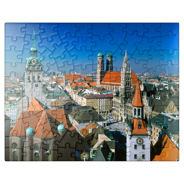 puzzleplate View of Marienplatz with Old Peter, Church of Our Lady and City Hall, Munich, Bavaria, Germany 100 Jigsaw Puzzle
