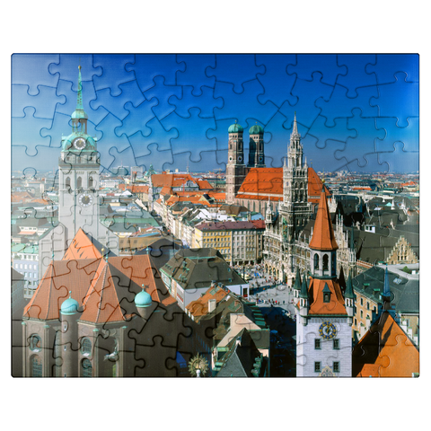 puzzleplate View of Marienplatz with Old Peter, Church of Our Lady and City Hall, Munich, Bavaria, Germany 100 Jigsaw Puzzle