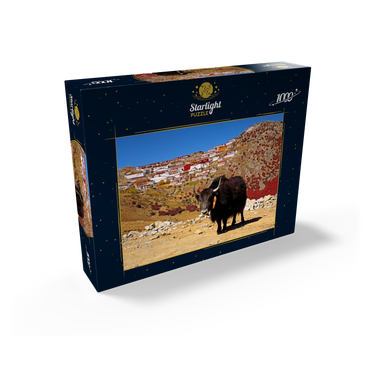 Yak with view to Ganden Monastery at Drog Riboche Mountain near Tagtse Dzong, Tibet, China 1000 Jigsaw Puzzle box view1