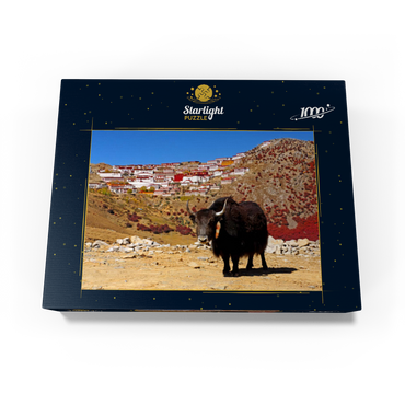 Yak with view to Ganden Monastery at Drog Riboche Mountain near Tagtse Dzong, Tibet, China 1000 Jigsaw Puzzle box view1