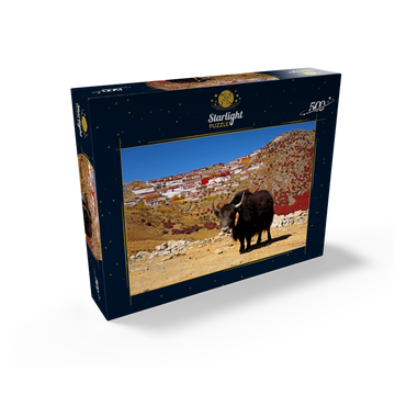 Yak with view to Ganden Monastery at Drog Riboche Mountain near Tagtse Dzong, Tibet, China 500 Jigsaw Puzzle box view1