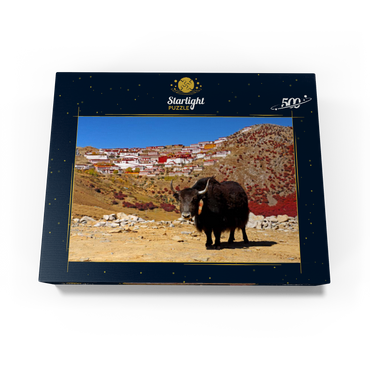Yak with view to Ganden Monastery at Drog Riboche Mountain near Tagtse Dzong, Tibet, China 500 Jigsaw Puzzle box view1