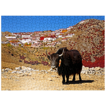 puzzleplate Yak with view to Ganden Monastery at Drog Riboche Mountain near Tagtse Dzong, Tibet, China 500 Jigsaw Puzzle